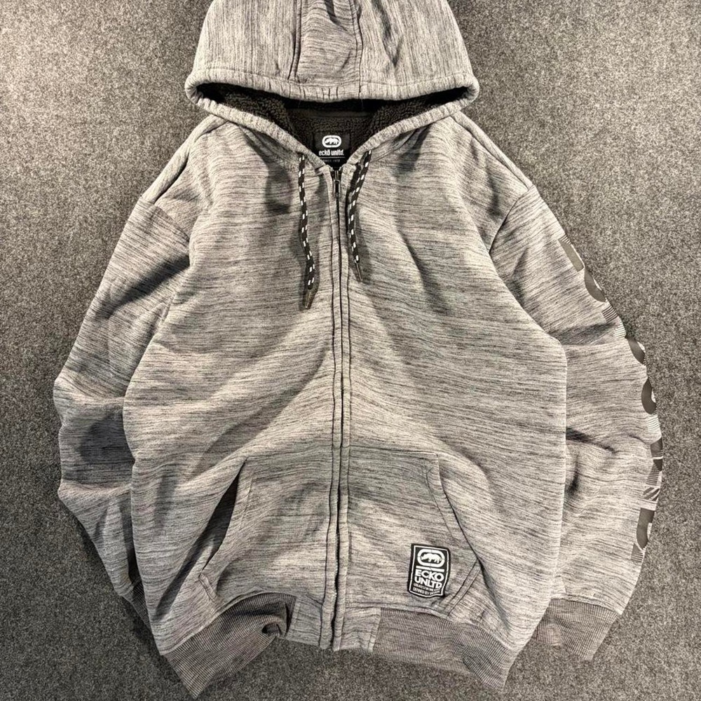 Ecko Unltd Mens Grey Sherpa Lined Hoodie Jacket Zip Up Streetwear Large